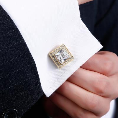 China Square Zircon Diamond Crystal Cufflinks European and American High Quality Gold Style Button Sleeve for Men's Engagement for sale