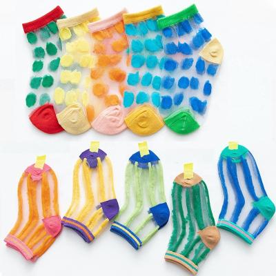 China SS8313 Summer Breathable Hot Sale Polka Dot Transparent Glass Stockings Ankle Lace Up Socks For Kids for sale