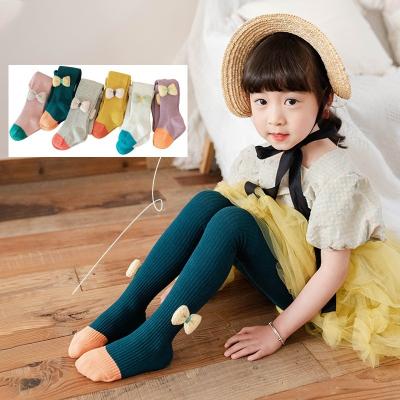 China Wholesale SS8311 Autumn Candy Macaron Color Sweet Baby Girls Kids Baby Tights Antibacterial Cotton With Bowknot for sale