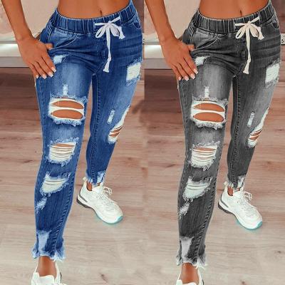 China Hot Selling SS8123 Cotton Viable Drawstring Women's Straight Cut Straight Cut Skinny Jeans For Autumn for sale