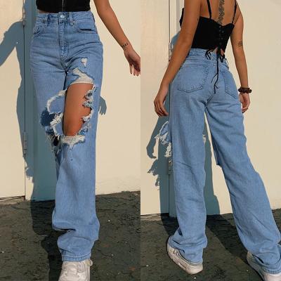 China SS81210 Sustainable Fashion Straight Leg Pants Women High Quality Cotton 2XL Jeans Ladies Trousers for sale