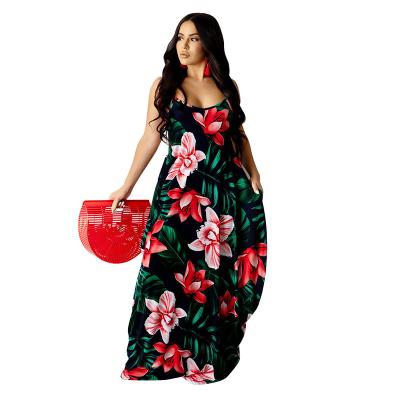 China Summer Dress V Neckline Floral Print Empire Strap Anti-Static Strap Plus Size Bridesmaid Dresses for sale