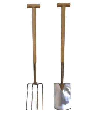 China FSC Ash Wood T Handle Garden Tools Heavy Duty Stainless Shovel and Fork for sale