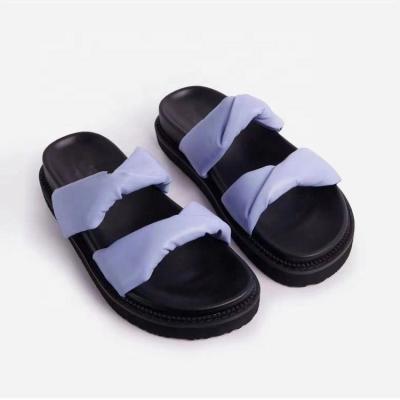 China 2021 Fashion Trend New Arrival Women Twisted Double Strap Chunky Sole Flat Slider Sandals Summer Platform Slippers for sale