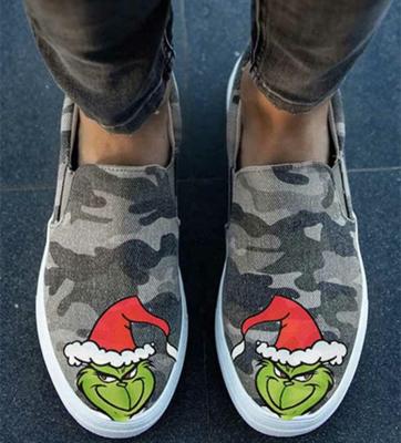 China 2021 Fashion Trend New Fashion Christmas Cartoon Unisex Slip On Flats Sneakers Around Toe Camouflage Canvas Shoes for sale