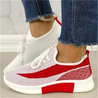 China 2021 PU fashion women fly knit fabric hang color lace up sports breathable tennis sneakers running shoes for sale