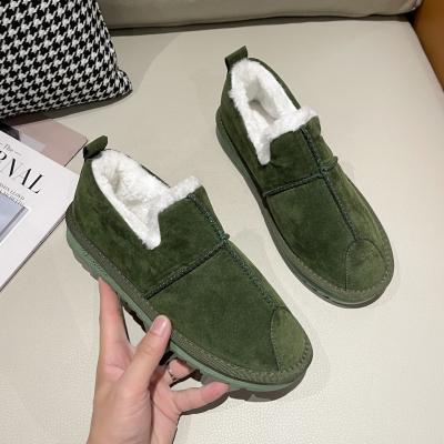 China 2021 Anti-skid Women Winter Flats Casual Loafers Slip On Fur Flats Loafers Lady Round Toe Winter Shoes for sale