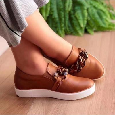 China Wholesale Women Antiskid PU Leather Chain Slip On Casual Thick Bottom Sneaker Sports Tennis Shoes Loafers Flats for sale