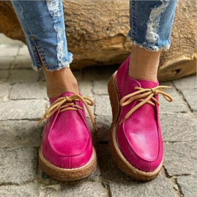 China 2021 Autumn Women Loafers Shoes Women PU Anti-skid Sportswear Leather Sneakers Lace Up Women Flats Lady Walking Shoes for sale