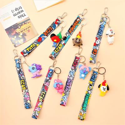 China Promotion Gift Wholesale Kpop Idol Merch Bangtan Boys BT21 Baby Plastic Keychain PVC Key Chain With Lanyard for sale