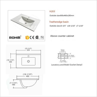 China H203-60 Eco-Friendly, 23 Inch Style Ceramic Common Bathroom CUPC Certified Vanity Wash Basin zu verkaufen