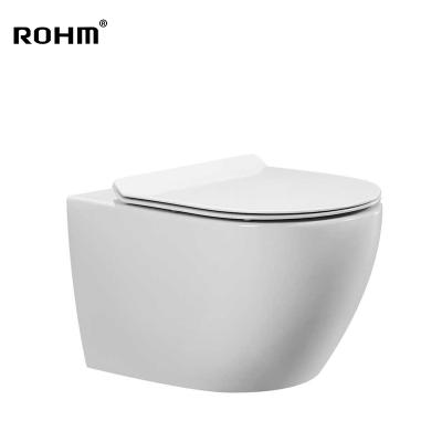 China RB-8002 Eco-Friendly Stocked High Quality Wall-hung Ceramic Sanitary Rimless Toilet Modern Design Bathroom Toiletries en venta