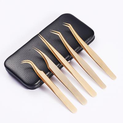 China Stainless Steel Private Label Gold Eyelash Custom Logo Makeup Tools And Accessories Tweezers Set Lash Tweezers Set for sale