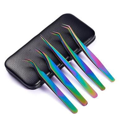 China Custom Logo Accept Lash Tweezers Stainless Steel Eyelash Extension Tweezers Rainbow Eyelash Tweezers for sale