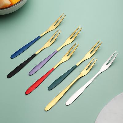 China Wholesale Eco-Friendly Products Stainless Steel Frame And Stocked Colorful Fork Fruit Fork Cake Fork for sale