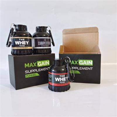 China Good Viable Standard Gym Whey Scooper Direct Clean Custom Label Package Box Protein Powder Funnel Key Chain Container With Plastic Hook for sale