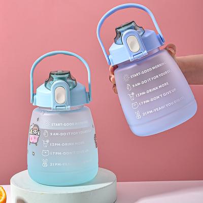 China Large Capacity 1200ML Large Belly Water Bottle Viable Outdoor Leakproof Creative Cute Children Motivational Drinking Water Bottle for sale