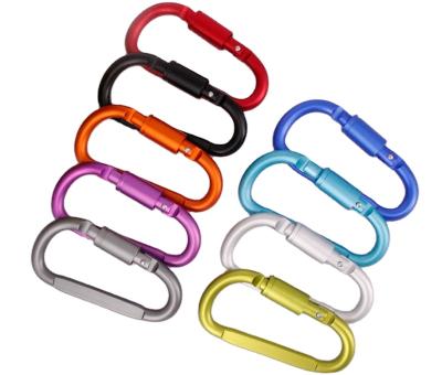 China 8CM Colored D Shape Durable High Quality Aluminum Ring Link Screw Gate Hiking Key Locking Snap Hook Customized Carabiner With Logo for sale