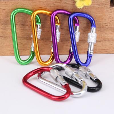 China Durable Security Screw Hook D Ring Keychain Buckle Aluminum Alloy Screwgate Outdoor Carabiner Spring Clip For Earphone Hook for sale