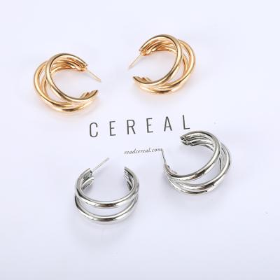 China Vintage Vintage Cool Wind Earrings Metal Texture C-Shaped Multilayer Earrings for sale