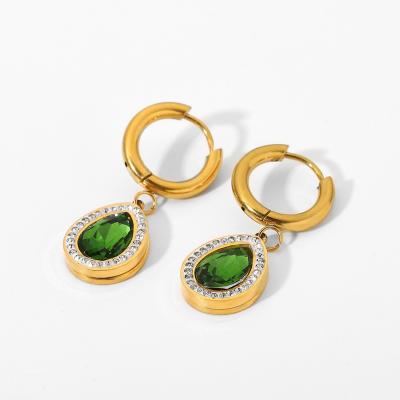 China Vintage Retro Earrings Vershal A677 18k Gold Plated Stainless Steel Emerald Crystal Delicate Drop Earrings for sale