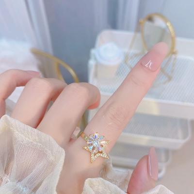 China Hot Sale Fashion Ring Vershal B-51 18k Gold Plated Unique Design Rotatable Open Zircon Ring For Women Flower for sale