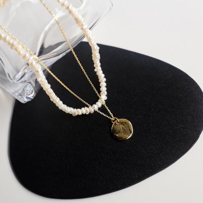 China Hot Selling Vintage Necklace Vershal B-5 18k Gold Plated Layers Pearl Beaded Irregular Circle Pendant Necklace for sale