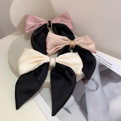 China Grace Lady Hair Accessories Vintage Satin Double Color Bow French Hair Clip Double Color Bow French Hair Clip for Women for sale