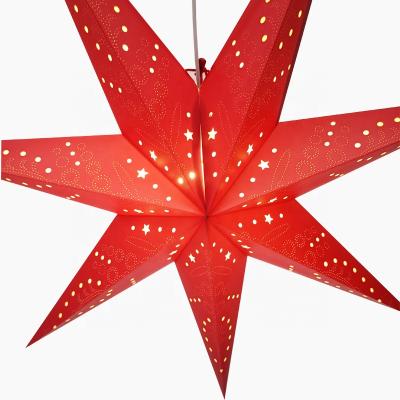 China Christmas Folk Decor Hot Sale Star Paper Art Star Light Red Embroidered Paper Decorations for sale