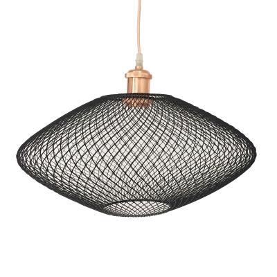 China Modern Industrial Black Oval Ceiling Metal Iron Metal Pendant Light Hanging Light Mesh Lampshade Lamp Shade For for sale