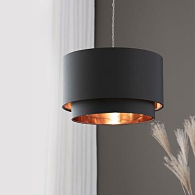 China Nordic Modern Gray Drum Two Tier Easy-Fit Shade with Inners Copper Pendant Lamp Hanging Light for Dining Room Bedroom Home Decor for sale