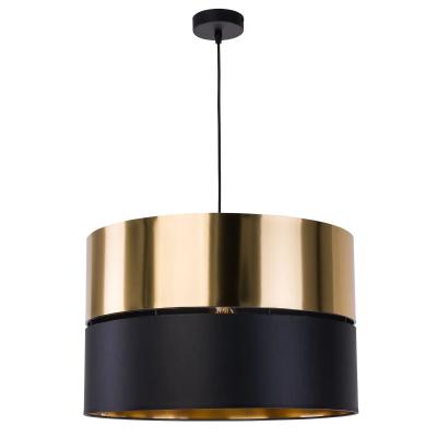 China Modern Nordic Elegant Black Drum Gold Striping Handicarft Fabric Pendant Lamp Hanging Lamp for Entryway Dining Room Bedroom Decor for sale