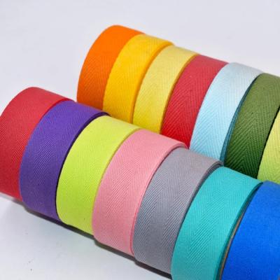 China Viable Colored Cotton Webbing Plain/Twill/Herringbone Pattern Webbing for sale