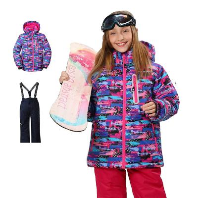 China Hot Sale Winter Waterproof Ski Suit Two Piece Girls Kids Waterproof Ski Jacket Pants Thicken Outwear Windproof for sale