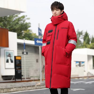 China Duck Hooded Puffer Long Down Coat Outdoor Man Winter White Cotton Padded Jacket 2022 Custom Men Breathable Winter Windproof Jackets for sale