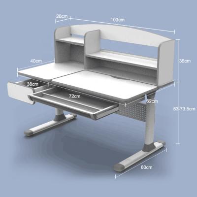 China Eco-friendly Gray Wooden Frame Top Height Adjustable Metal Study Table For Kids Children Furniture Customized for sale