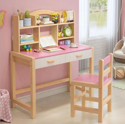 China Eco - Friendly Solid Wood Kids Study Table With Shelf And Chair Set For Kids Furniture Set for sale