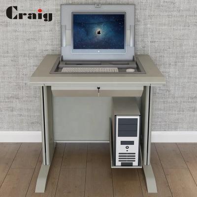 China Eco-friendly Modern Hidden Frame LCD Monitor Metal Flip Computer Desk Classroom Furniture for sale