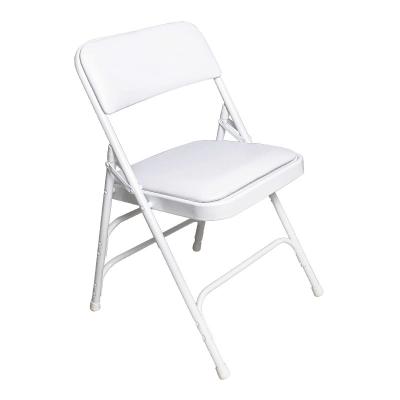 China Latest Modern Style White Metal Black Hotel Dining Chair Synthetic Leather Folding Chair for sale