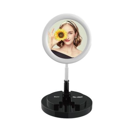 China Portable Desk Floor Lit LED Folding Dimmable Ring Fill Light Universal Selfie Ring Makeup Studio Live Fill Light with Stand for sale