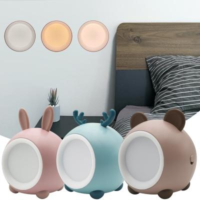 China Modern Cute Portable Wireless Bedside Change Color Switch 3 Color Storage Power Lamp Bear Deer Deer Night Light Christmas Indoor Light for sale