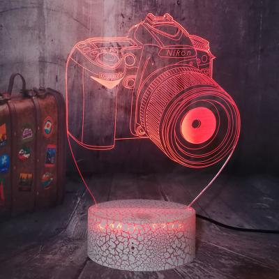 China Bedroom Home Living Room Creative Gift For Photographers Illusion Lamp Camera Nikon Crackle Base Remote Smart Model Touch 7 Color USB 3D LED Night Light for sale