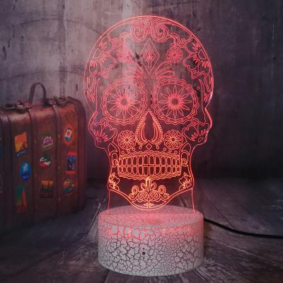 China Home Bedroom Living Room Halloween Gift For Kids 3D Skull Touch 7 USB Support Remote LED Night Light LAVA Mood Lamp Totem Crack Smart Base Color for sale