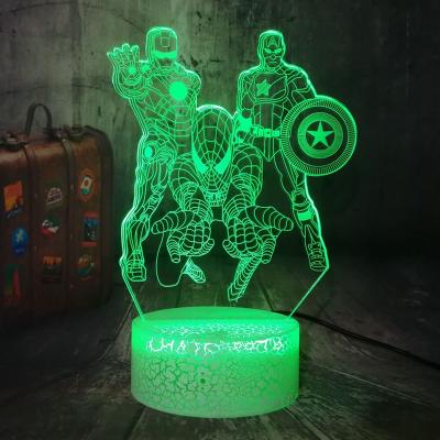 China Unique Iron Man RGB Slot Base Superhero Remote Control Spider Man With Sensor Cute Acrylic Plug In Kids Baby 3D LED Night Light for sale