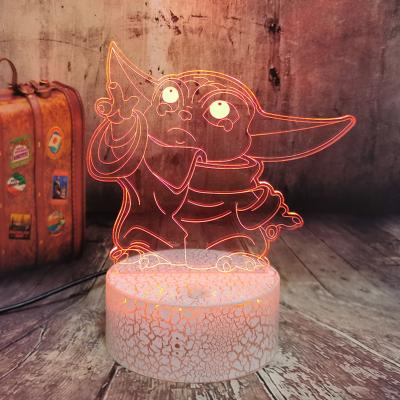 China Home Bedroom Living Room Novelty Gift For Movie Fans Cute 3D Movie Fans Moon Lamp Master Yoda Crackle Base Touch 7 Colors Changing Motion Sensor Led the light for sale