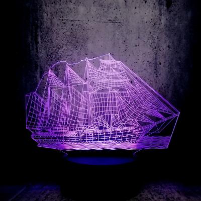 China New-designed 3D Antique Sea Ship LED Lamp Chinese Style Illusion RGB Night Light USB Table Desk Multicolor Retro Navigation Antique Decor Led Lava for sale