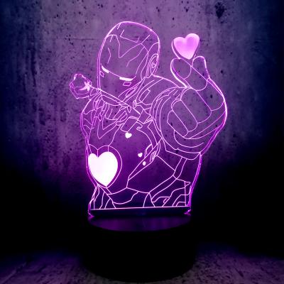 China New-designed 3D Lamp Love You Style Ironman Love Heart Figure Night Light LED Vision 7 Color Changing Bedroom Party Desk Decor Creative Gifts for sale