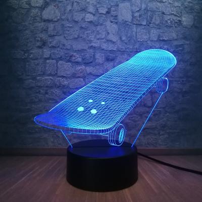 China Innovative New Novelty Sports Skateboard 3D LED USB Lamp Tridimensional Desk Downlights RGB Controller Mood Touch Remote Decor Toy for sale