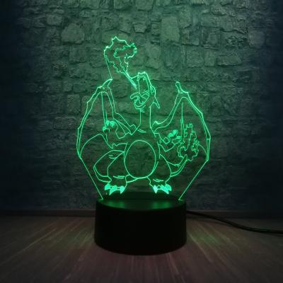 China New Novelty Cartoon Pokemon Go Game Charizard 3D LED Lamp 7 Color Changing Table Night Light RGB Blub Luminaria Christmas Gift Kid Toys for sale