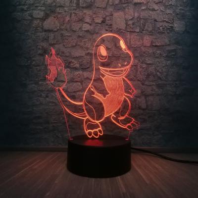 China Japanese Cartoon Novelty Pokemons Go Game 3D Lamp RGB LED Lighting Small Fire Dragon Colorful Night Light Animal Figure Kid Toys Gifts for sale